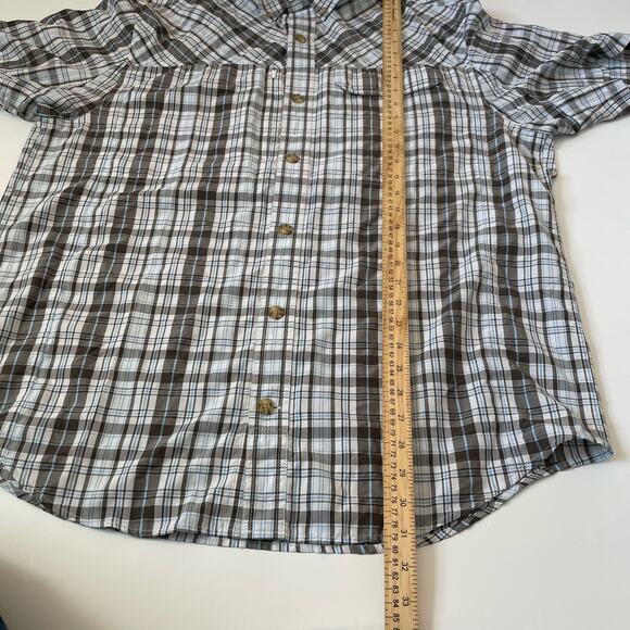 Duluth Size L Gray Blue Button Up Shirt Short Sleeves Vented Polyester/Nylon - Picture 9 of 9